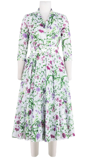 Aster Dress Shirt Collar 3/4 Sleeve Midi Length Cotton Musola (Hempstead Flower)