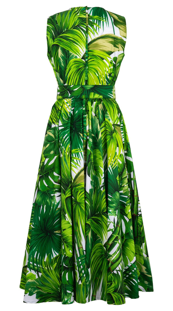 Abelia Dress V Neck Sleeveless Ankle Length Cotton Stretch (Honolulu Palm)