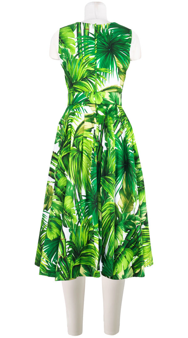 Abelia Dress V Neck Sleeveless Midi Length Cotton Stretch (Honolulu Palm)
