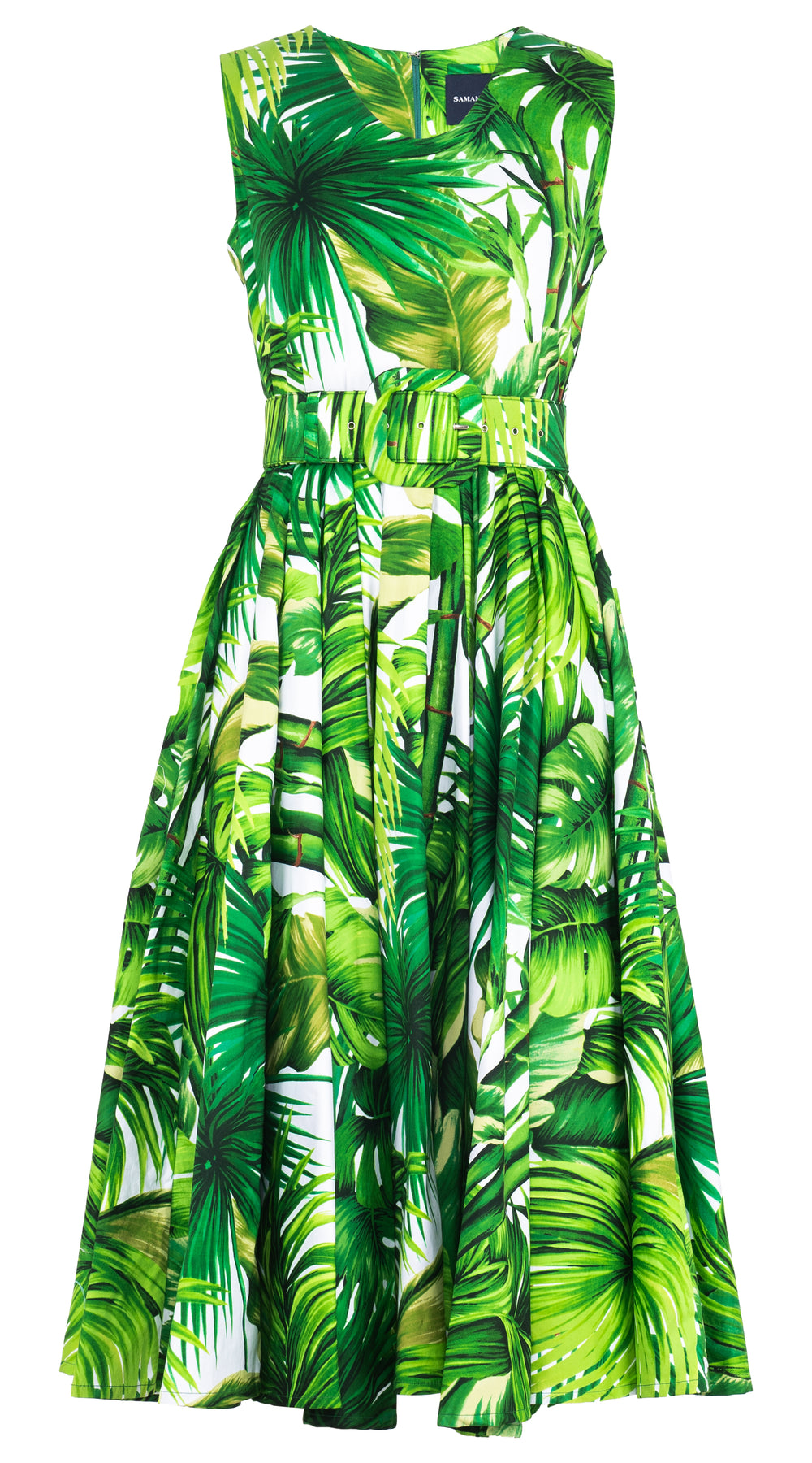 Abelia Dress V Neck Sleeveless Midi Length Cotton Stretch (Honolulu Palm)