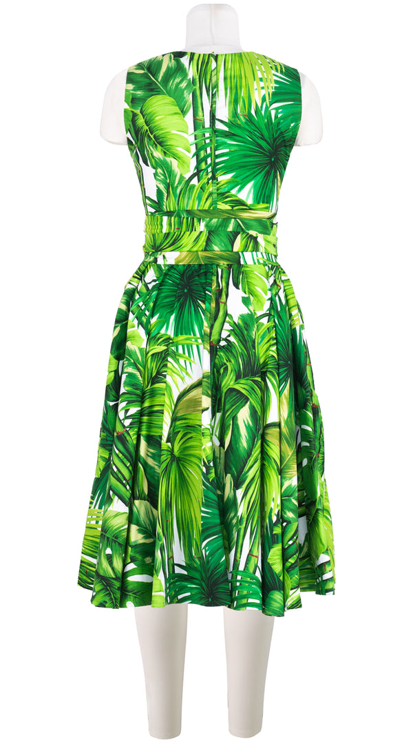 Abelia Dress V Neck Sleeveless Long Length Cotton Stretch (Honolulu Palm)