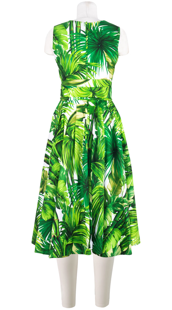 Abelia Dress V Neck Sleeveless Midi Length Cotton Stretch (Honolulu Palm)