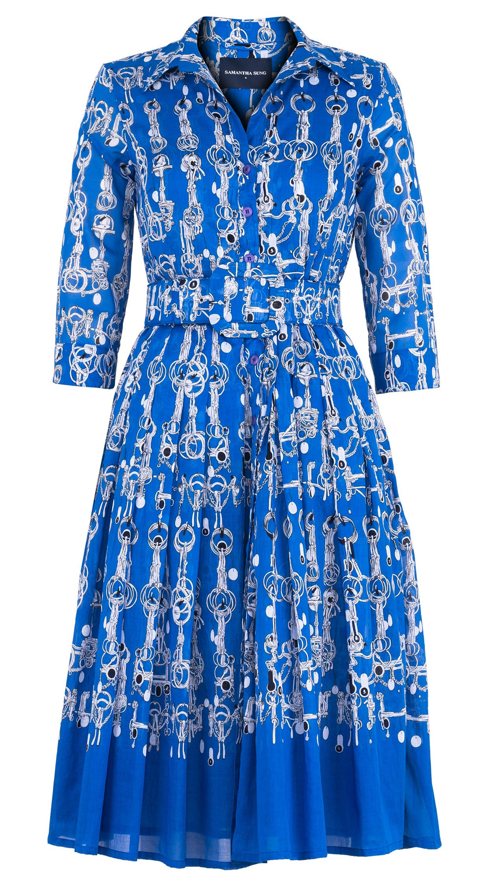 Audrey Dress #4 Shirt Collar 3/4 Sleeve Long Length Cotton Musola (Horse Chain)