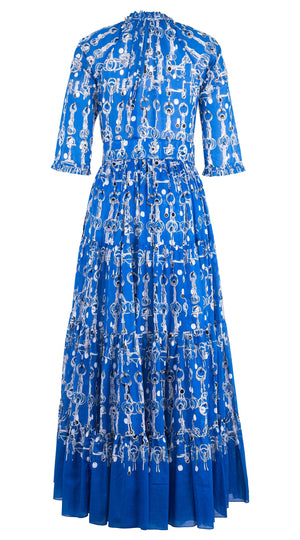Eva Dress Crew Neck 3/4 Sleeve Maxi Length Cotton Musola (Horse Chain)