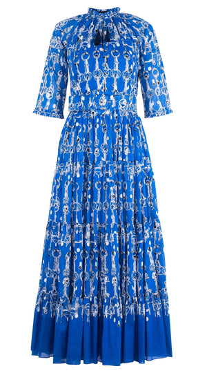 Eva Dress Crew Neck 3/4 Sleeve Maxi Length Cotton Musola (Horse Chain)