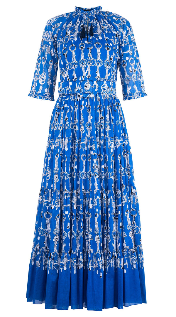 Eva Dress Crew Neck 3/4 Sleeve Maxi Length Cotton Musola (Horse Chain)