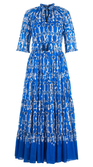 Eva Dress Crew Neck 3/4 Sleeve Maxi Length Cotton Musola (Horse Chain)