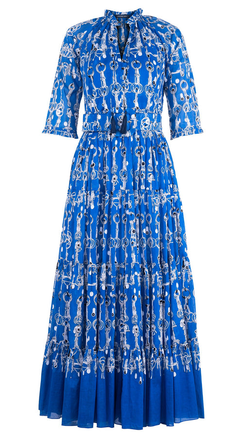 Eva Dress Crew Neck 3/4 Sleeve Maxi Length Cotton Musola (Horse Chain)
