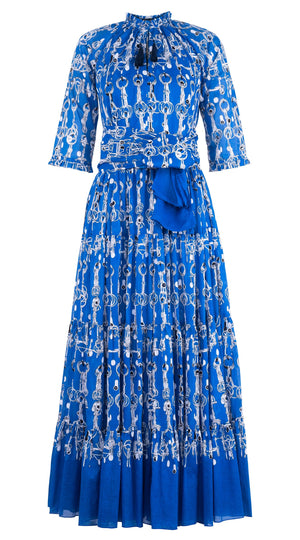 Eva Dress Crew Neck 3/4 Sleeve Maxi Length Cotton Musola (Horse Chain)