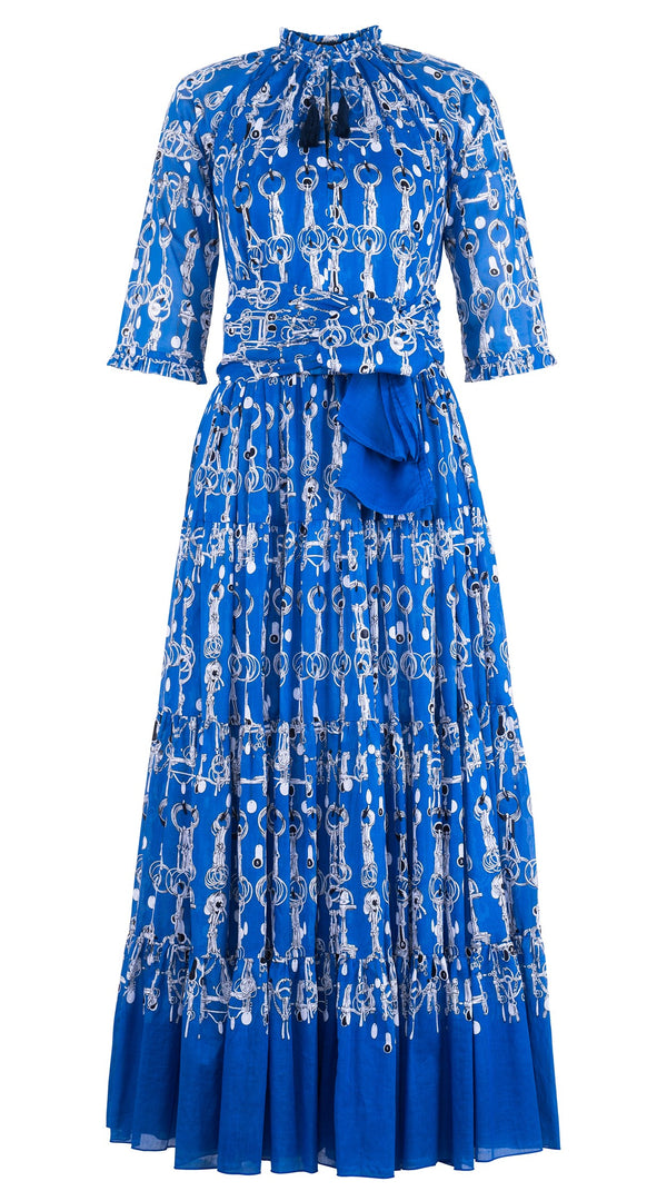 Eva Dress Crew Neck 3/4 Sleeve Maxi Length Cotton Musola (Horse Chain)