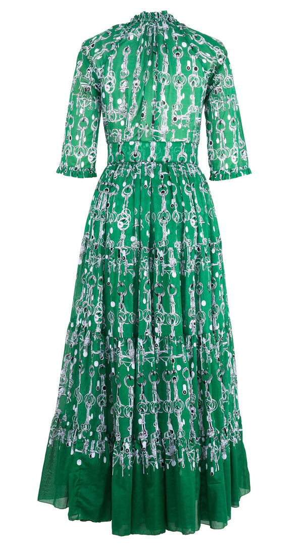 Eva Dress Crew Neck 3/4 Sleeve Maxi Length Cotton Musola (Horse Chain)