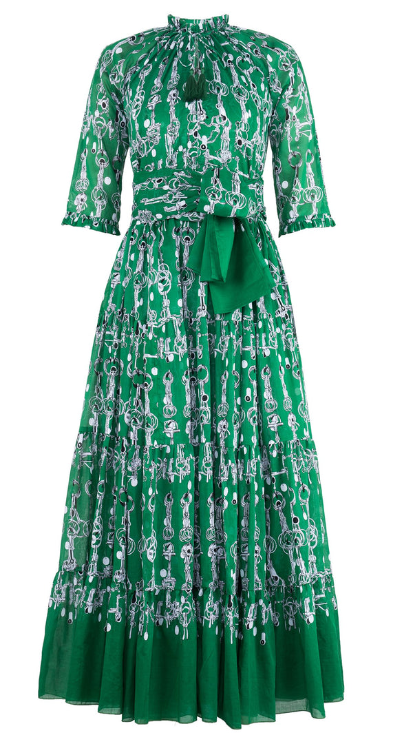 Eva Dress Crew Neck 3/4 Sleeve Maxi Length Cotton Musola (Horse Chain)