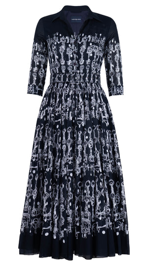 Aster Dress Shirt Collar 3/4 Sleeve Midi Length Cotton Musola (Horse Chain)