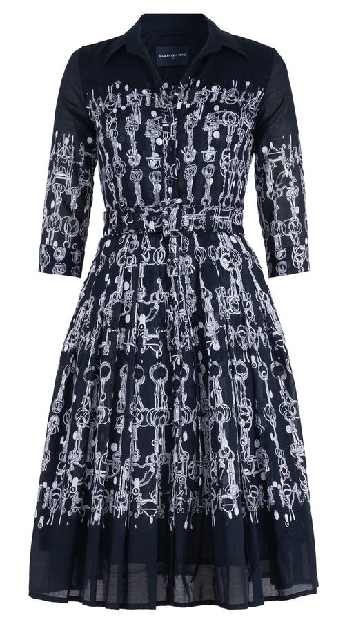Audrey Dress #4 Shirt Collar 3/4 Sleeve Long Length Musola (Horse Chain) @3