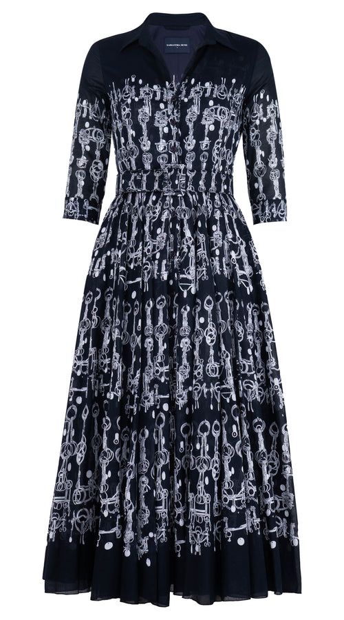 Aster Dress Shirt Collar 3/4 Sleeve Midi Length Cotton Musola (Horse Chain)