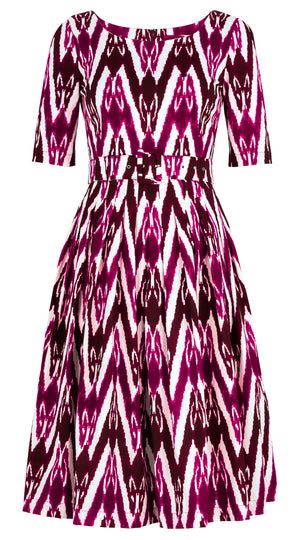 Florance Dress Boat Neck 1/2 Sleeve Long Length Cotton Stretch (Ikat Uzbec) @11