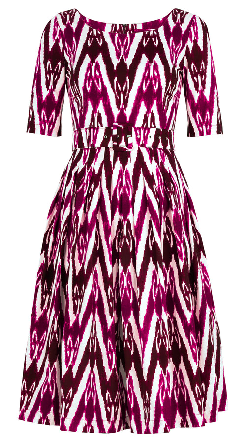 Florance Dress Boat Neck 1/2 Sleeve Long Length Cotton Stretch (Ikat Uzbec) @11