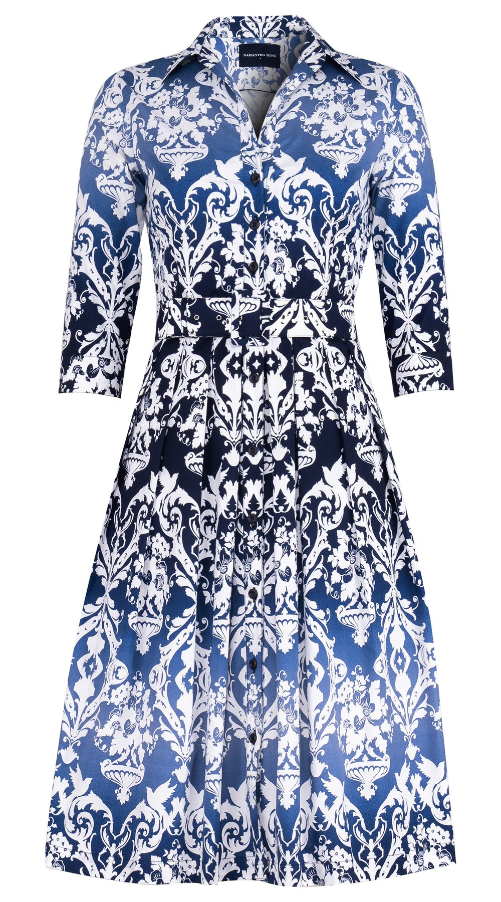 Audrey Dress #1 Shirt Collar 3/4 Sleeve Long Length Cotton Stretch (Impero Ombre)