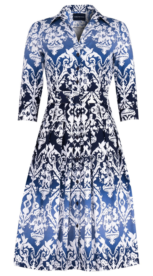 Audrey Dress #1 Shirt Collar 3/4 Sleeve Long Length Cotton Stretch (Impero Ombre)