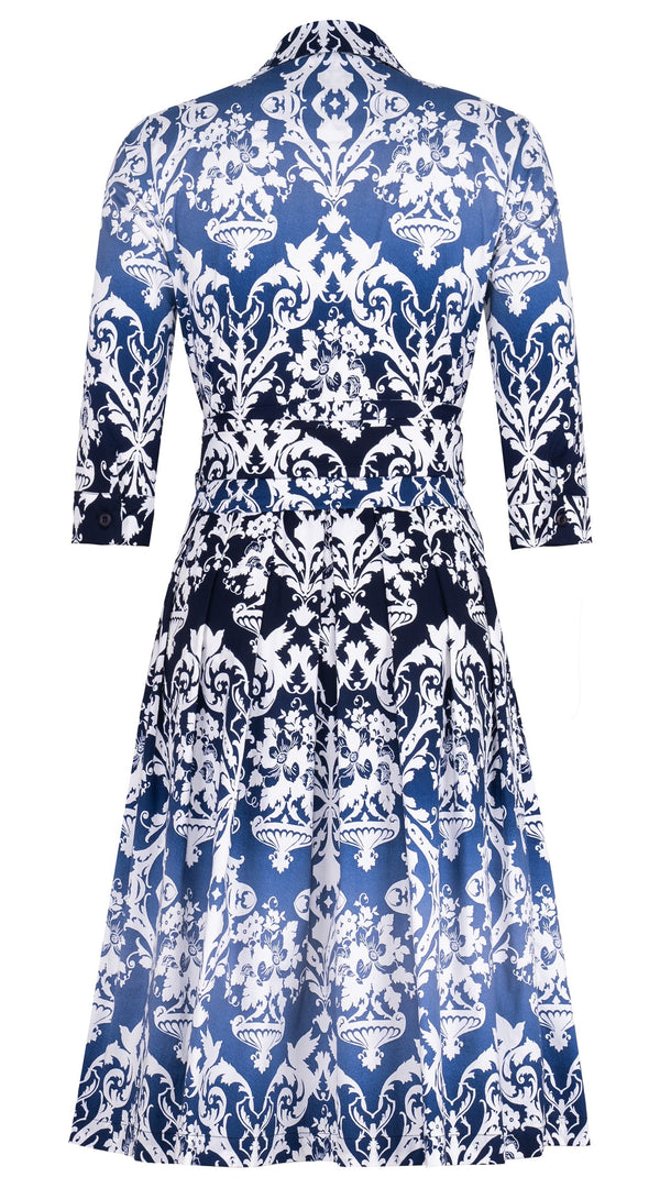 Audrey Dress #1 Shirt Collar 3/4 Sleeve Long Length Cotton Stretch (Impero Ombre)