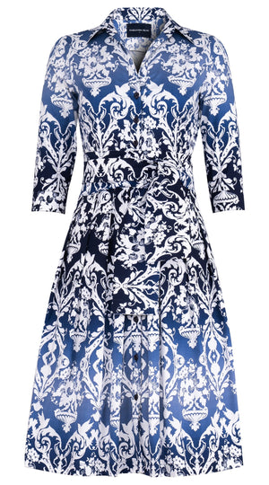 Audrey Dress #1 Shirt Collar 3/4 Sleeve Long Length Cotton Stretch (Impero Ombre)