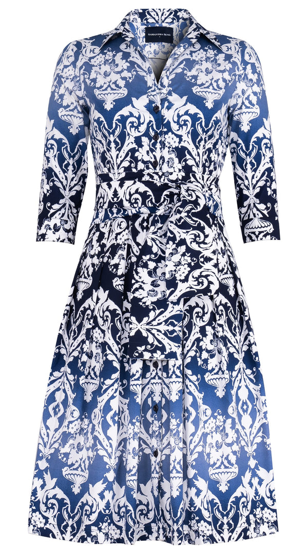 Audrey Dress #1 Shirt Collar 3/4 Sleeve Long Length Cotton Stretch (Impero Ombre)