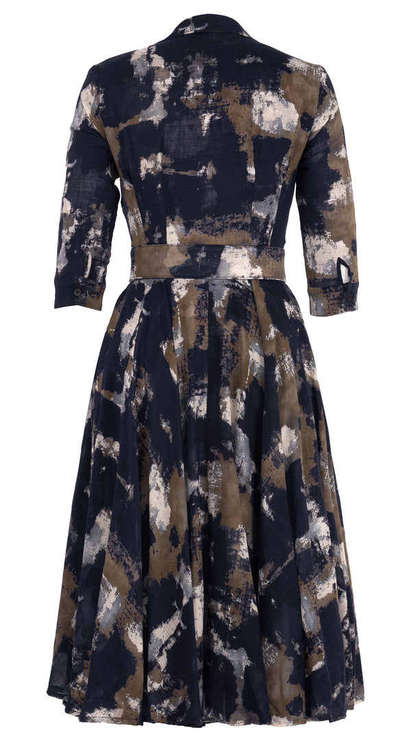 Aster Dress Shirt Collar 3/4 Sleeve Midi Length Wool (Jupitar Check) - Indigo