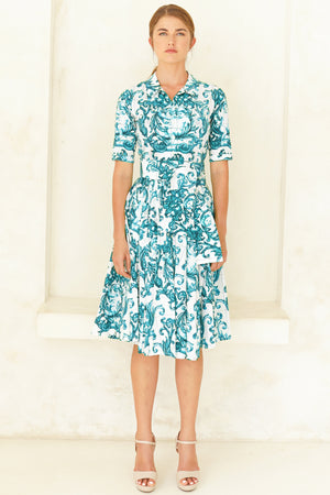 Laurent Dress Shirt Collar 1/2 Sleeve Long Length Poplin (Cherub Tile)