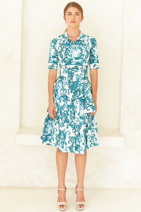 Laurent Dress Shirt Collar 1/2 Sleeve Long Length Poplin (Cherub Tile)