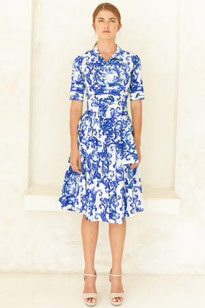 Laurent Dress Shirt Collar 1/2 Sleeve Long Length Poplin (Cherub Tile)