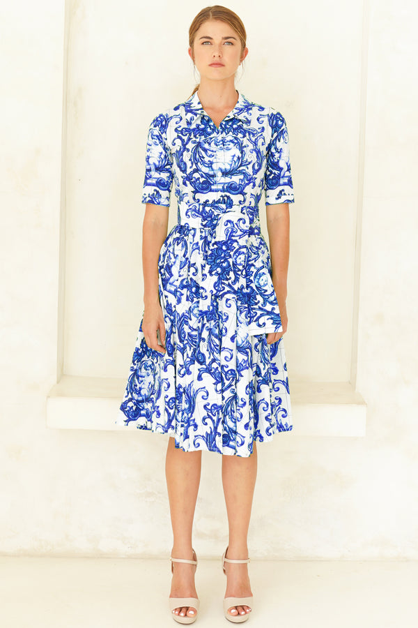 Laurent Dress Shirt Collar 1/2 Sleeve Long Length Poplin (Cherub Tile)