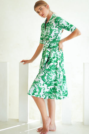 Laurent Dress Shirt Collar 1/2 Sleeve Long Length Poplin (Cherub Tile)