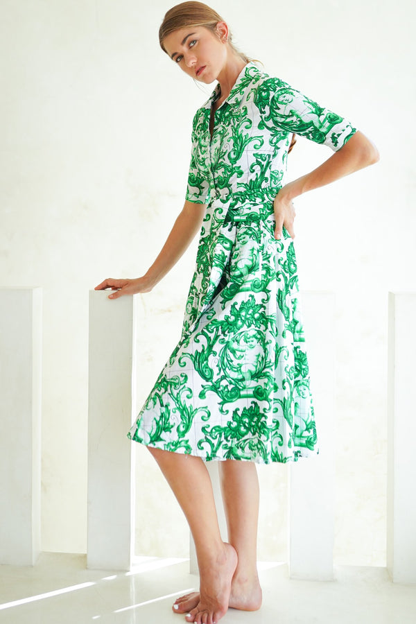 Laurent Dress Shirt Collar 1/2 Sleeve Long Length Poplin (Cherub Tile)