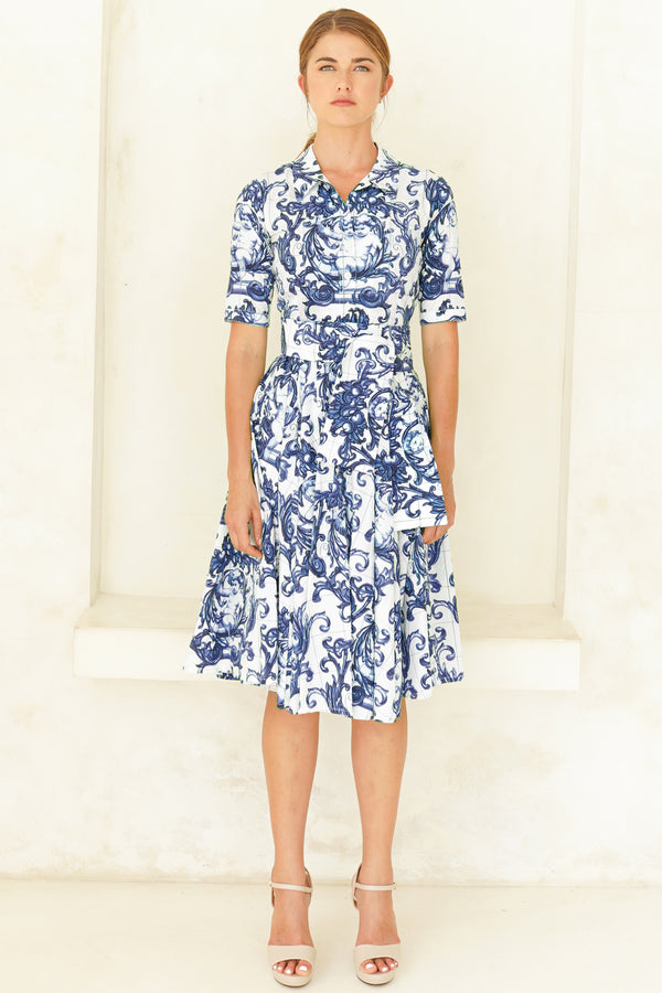 Laurent Dress Shirt Collar 1/2 Sleeve Long Length Poplin (Cherub Tile)
