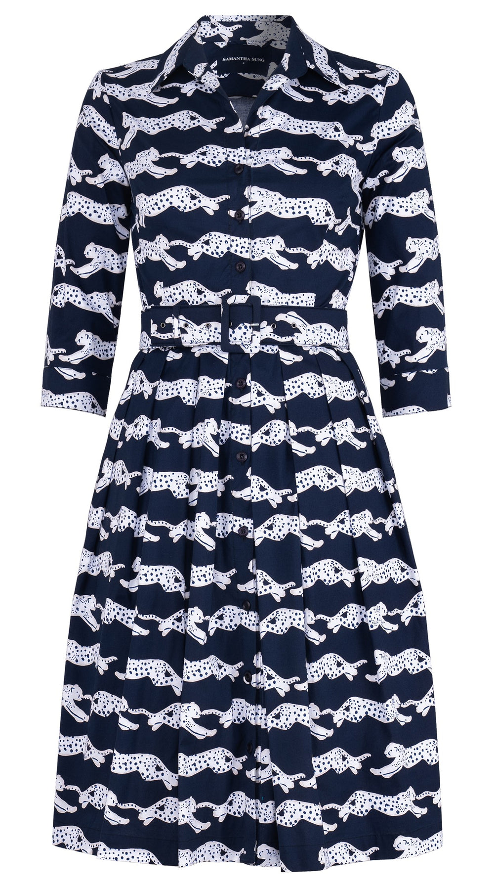 Audrey Dress #1 Shirt Collar 3/4 Sleeve Regular Length Cotton Stretch (Leaping Tiger)