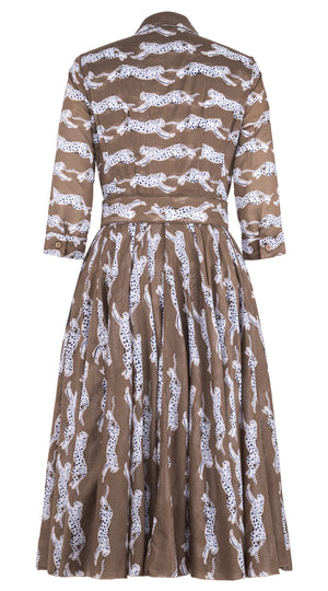 Aster Dress Shirt Collar 3/4 Sleeve Midi Length Cotton Musola (Leaping Tiger)