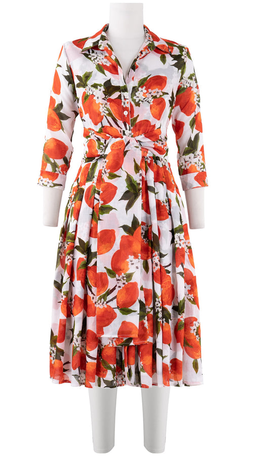Audrey Dress #4 Shirt Collar 3/4 Sleeve Long Length Cotton Musola (Lemon Original)