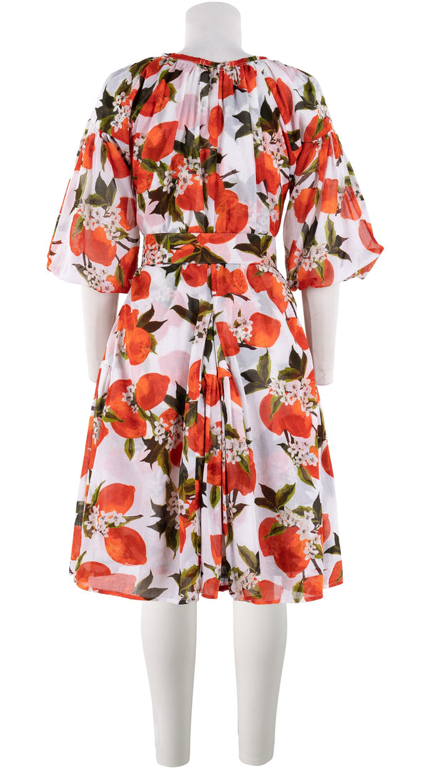 Birdy Dress #1 Crew Slit Tie 3/4 Puff Sleeve Petite Length Cotton Musola (Lemon Original)