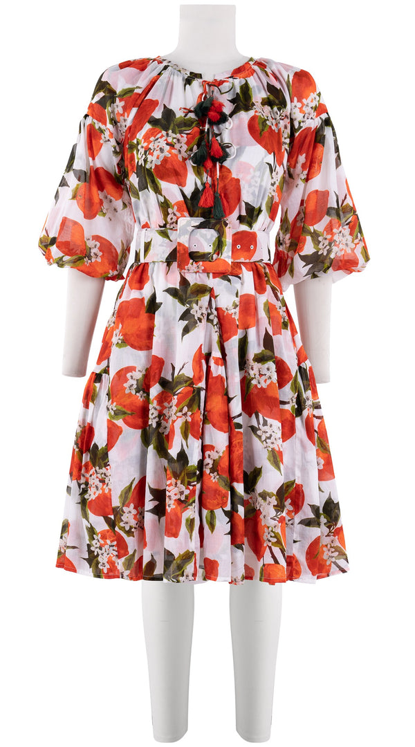 Birdy Dress #1 Crew Slit Tie 3/4 Puff Sleeve Petite Length Cotton Musola (Lemon Original)