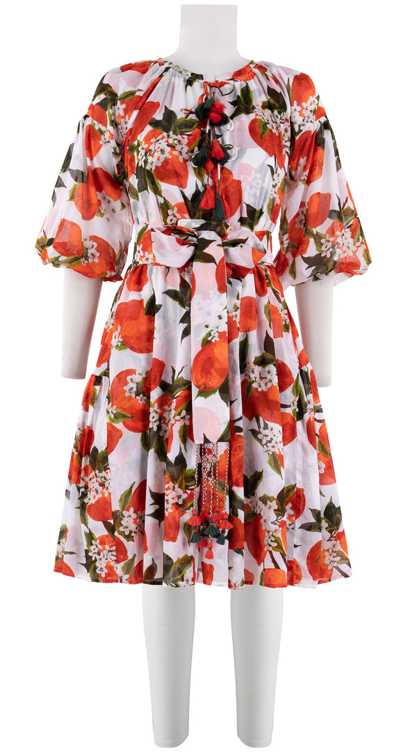 Birdy Dress #1 Crew Slit Tie 3/4 Puff Sleeve Petite Length Cotton Musola (Lemon Original)