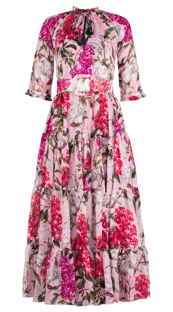 Eva Dress Crew Neck 3/4 Sleeve Maxi Length Cotton Mudola (Lilac Heaven Pastel)