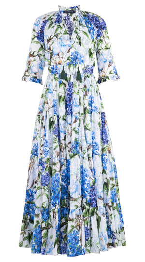 Eva Dress Crew Neck 3/4 Sleeve Maxi Length Musola (Lilac Heaven White)