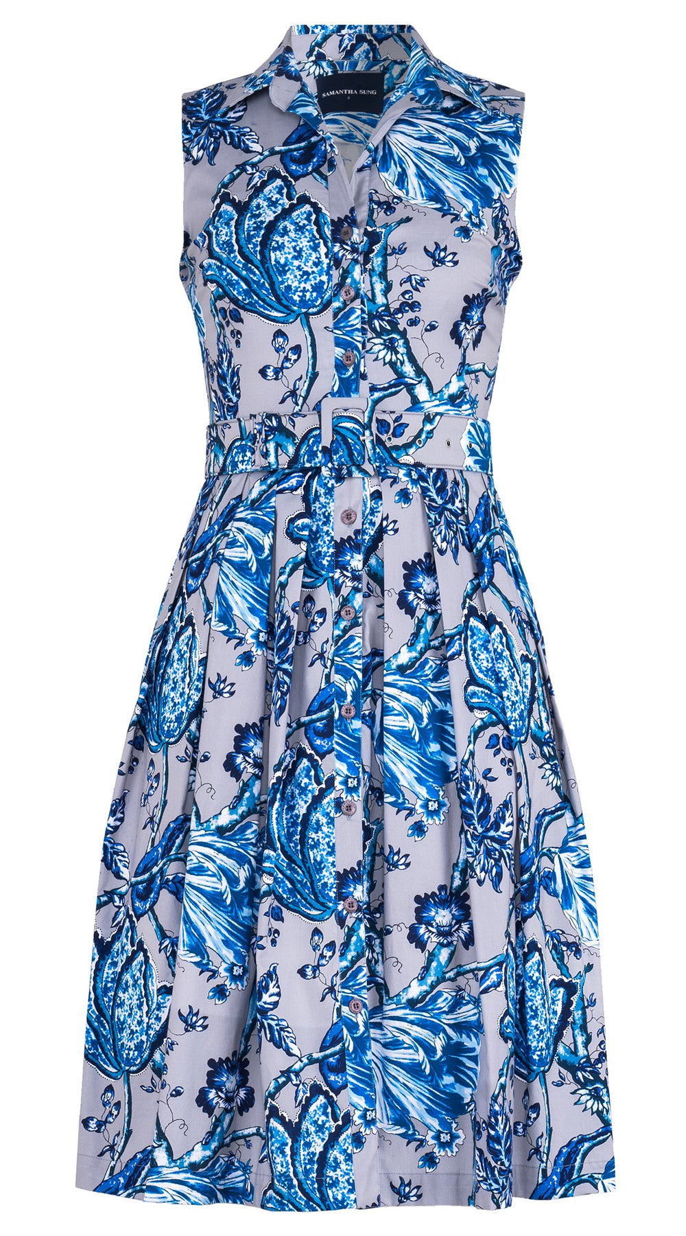 Audrey Dress #1 Shirt Collar Sleeveless Long Length Cotton Stretch (Lillie Toile Pastel)