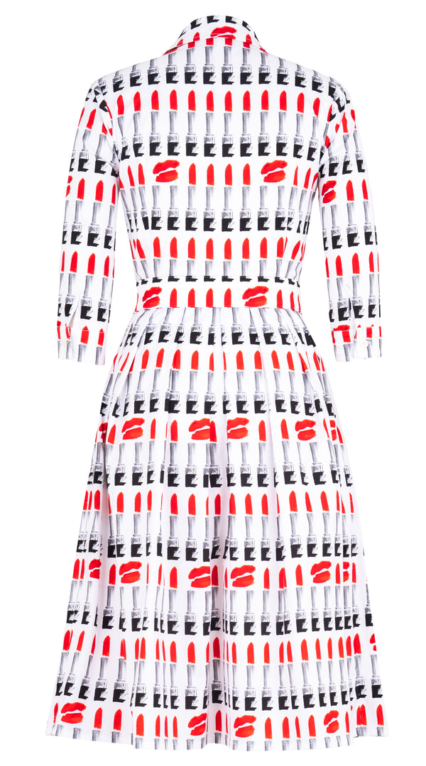 Audrey Dress #4 Shirt Collar 3-4 Sleeve Long Musola (Lipstic Rouge White)