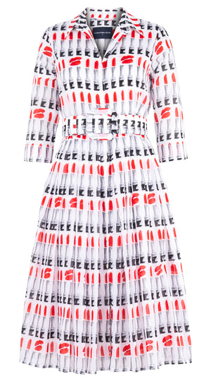 Audrey Dress #4 Shirt Collar 3-4 Sleeve Long Musola (Lipstic Rouge White)