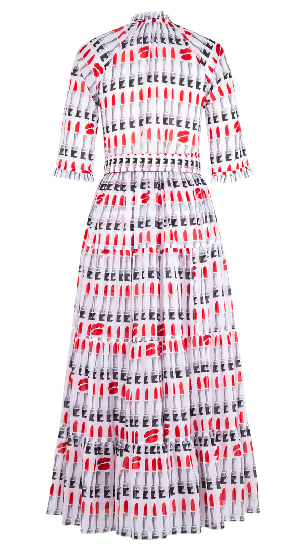 Eva Dress Crew Neck 3/4 Sleeve Maxi Musola (Lipstic Rouge) @4