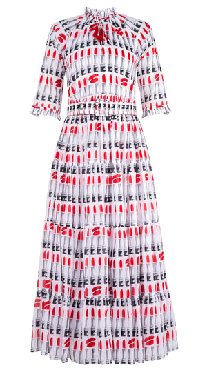 Eva Dress Crew Neck 3/4 Sleeve Maxi Musola (Lipstic Rouge) @4