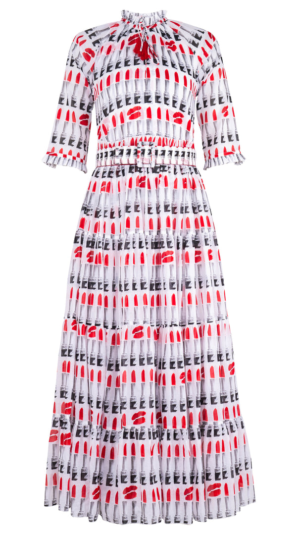 Eva Dress Crew Neck 3/4 Sleeve Maxi Musola (Lipstic Rouge) @4