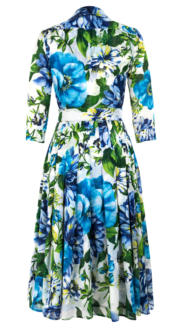Audrey Dress #4 Shirt Collar 3/4 Sleeve Midi Length Cotton Musola (Los Cabos Flower)