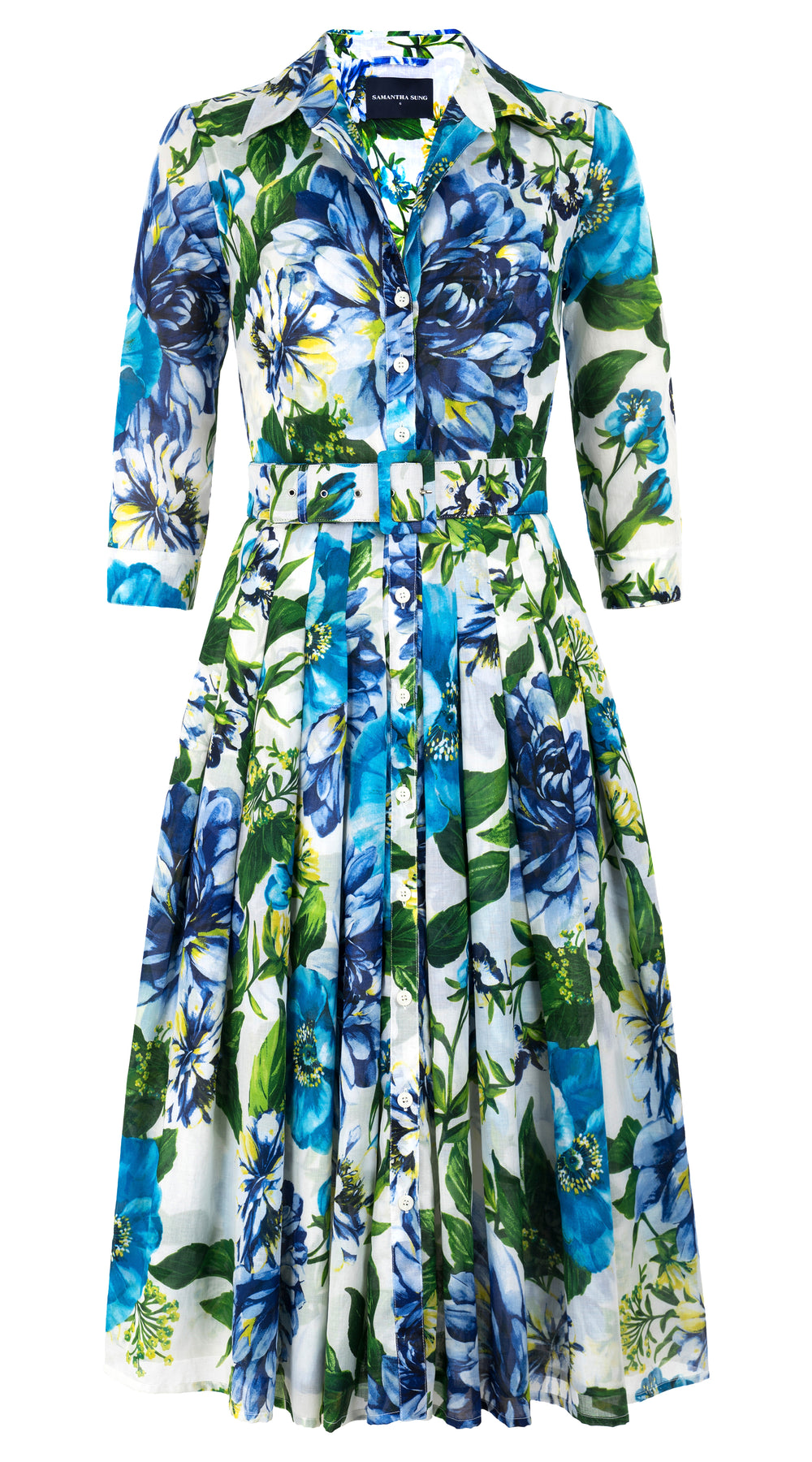 Audrey Dress #4 Shirt Collar 3/4 Sleeve Midi Length Cotton Musola (Los Cabos Flower)